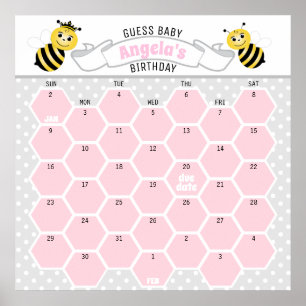 Poster Pink Bumble Bee Baby Calendrier de prédiction d'an