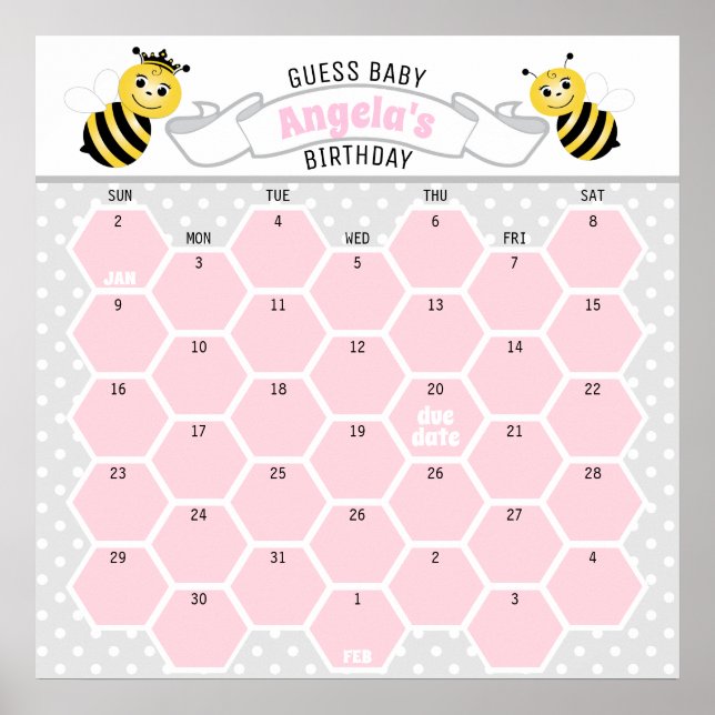 Poster Pink Bumble Bee Baby Calendrier de prédiction d'an (Devant)