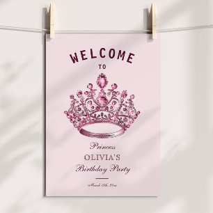 Poster Pink Burgundy Princess Crown Bienvenue Anniversair
