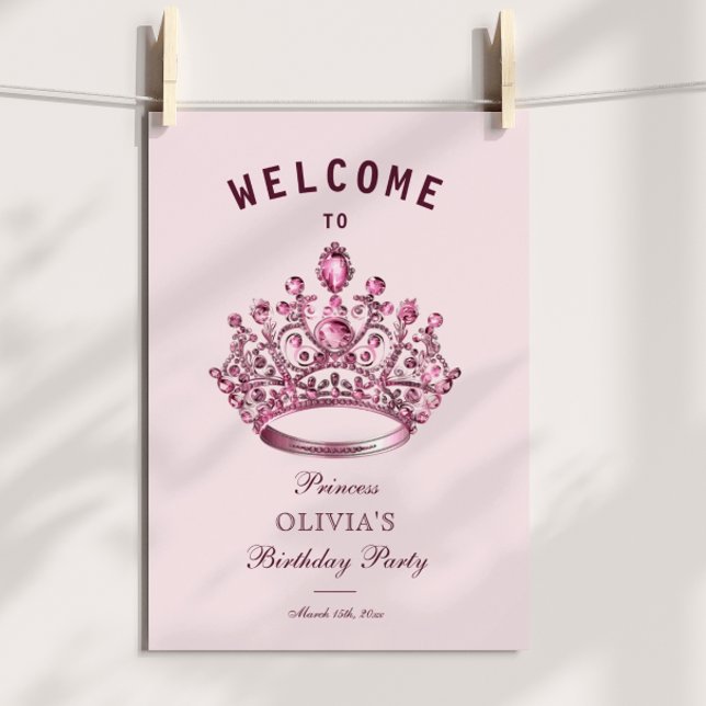 Poster Pink Burgundy Princess Crown Bienvenue Anniversair (Créateur téléchargé)