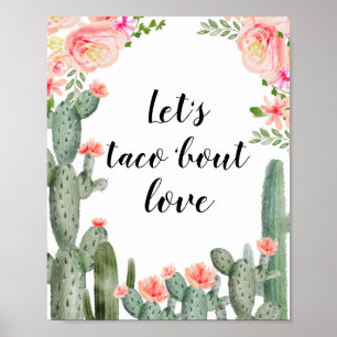 Poster Pink Cactus Taco 'sur la Fête des mariées d'amour