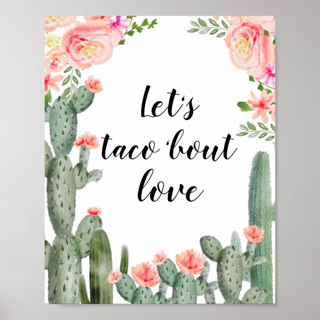 Poster Pink Cactus Taco 'sur la Fête des mariées d'amour (Devant)