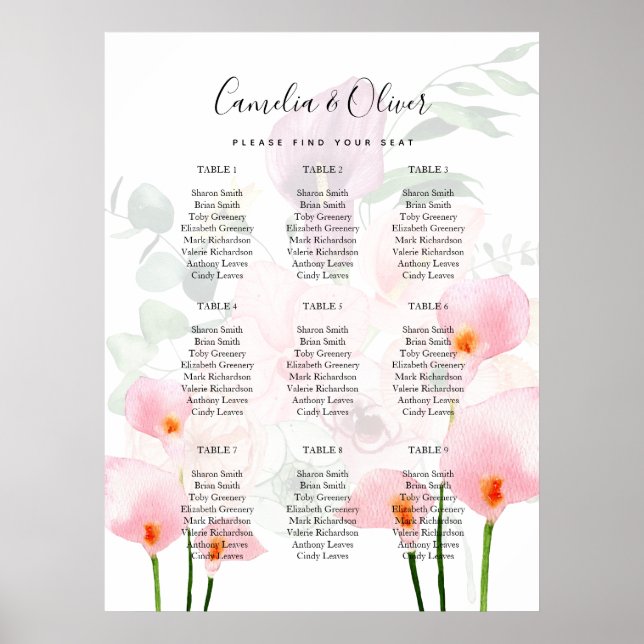Poster Pink Calla Lily SEAAT GRAPHIQUE 9 Table Planche (Devant)