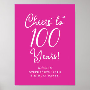Poster Pink Cheers to 100 ans Anniversaire Bienvenue