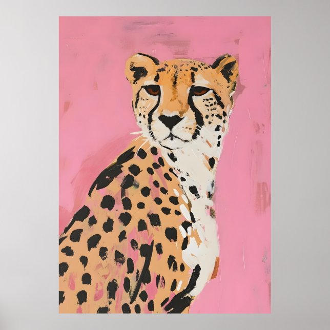 Poster Pink Cheetah Art Print – Modern Safari Wall Art fo (Devant)