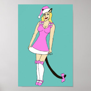 Poster Pink Christmas catgirl