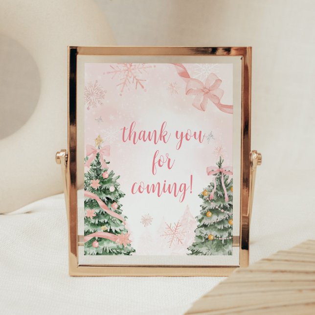 Poster Pink Christmas Cold Outside Thank you for Coming (Baby It's Cold Outside Pink Christmas Baby Shower Thank you for Coming Sign)