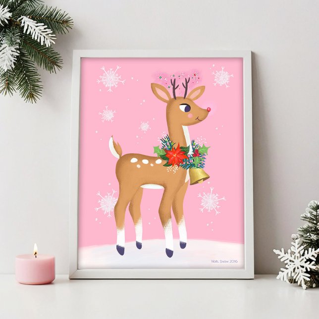 Poster Pink Christmas Retro Rudolph Reindee Art Imprimer (Créateur téléchargé)