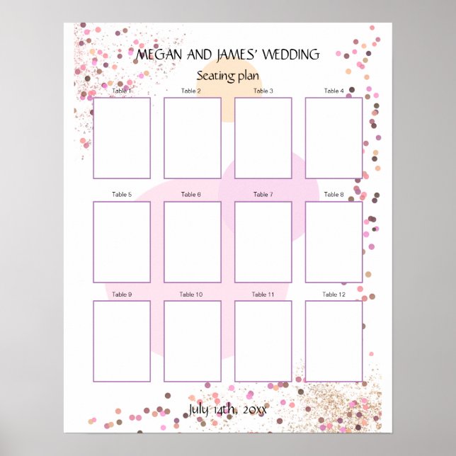 Poster Pink Confetti Circles Blank 12Table Seating Plan (Devant)