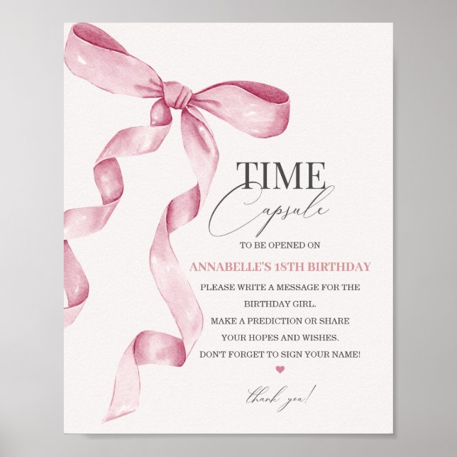 Poster Pink Coquette Bow Anniversaire Heure Capsule Party (Devant)