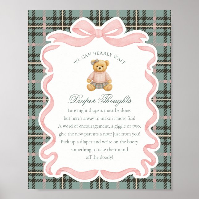 Poster Pink Coquette Bow Bear Plaid Diaper Thoughts (Devant)
