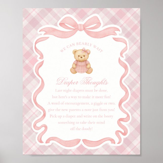 Poster Pink Coquette Bow Bear Plaid Diaper Thoughts (Devant)