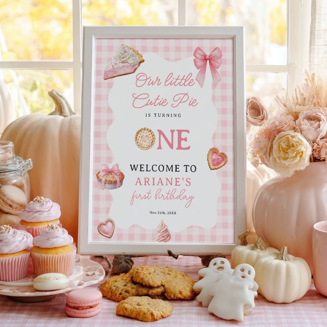 Poster Pink Coquette Cutie Pie First Birthday Welcome (Pink Coquette Cutie Pie First Birthday Welcome Poster)