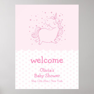 Poster Pink Cute Polka Dot Unicorn Baby shower Bienvenue