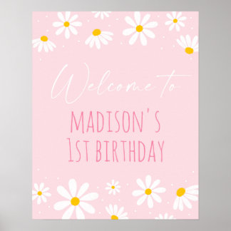Poster Pink Daisy Accueil d'anniversaire
