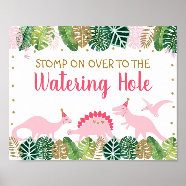 Poster Pink Dinosaur Waters Trou d'arrosage Panneau de la (Devant)