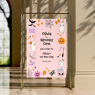 Poster Pink Éffrayant Un Halloween 1er anniversaire Bienv