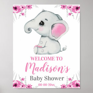 Poster Pink Elephant Welcome Sign, Girl Rustic Shower