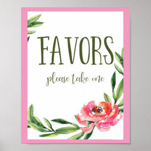 Poster Pink et vert Aquarelle florale Symbole de faveur