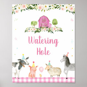 Poster Pink Farm Animal Waters Hole Signal d'anniversaire