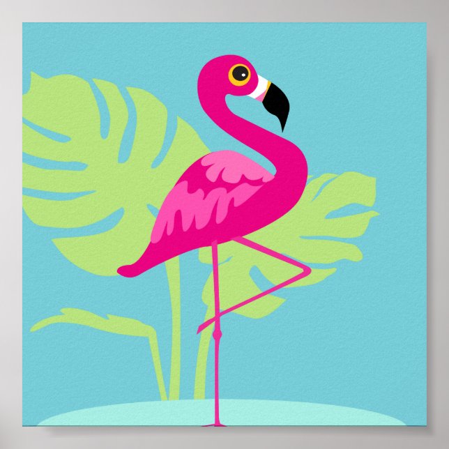 Poster Pink flamingo tropical (Devant)