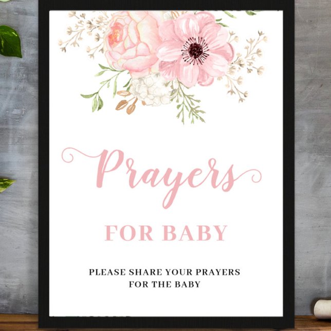 Poster Pink Floral Baby Girl Prières pour le Baby shower  (Créateur téléchargé)