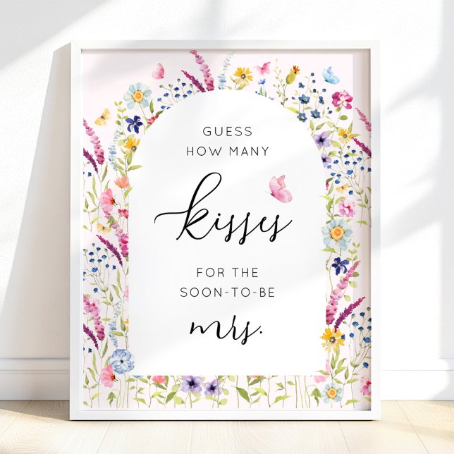 Poster Pink Floral Combien de baisers Fête des mariées je (Créateur téléchargé)