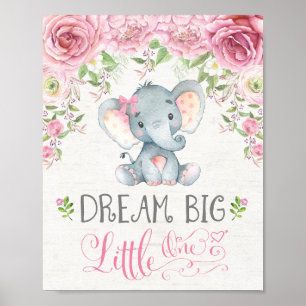Poster Pink Floral Elephant Nusery Art Décor Mur Imprimer