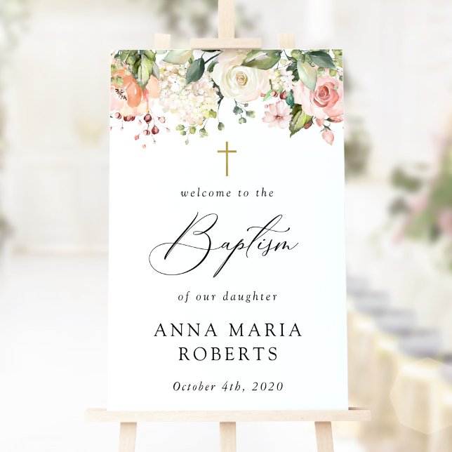Poster Pink Flowers, White Flowers, Boho, Baptism Welcome (Créateur téléchargé)