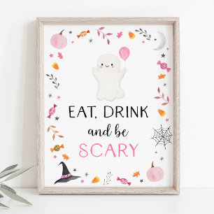 Poster Pink Ghost Halloween Manger Boire Be Scanner Party