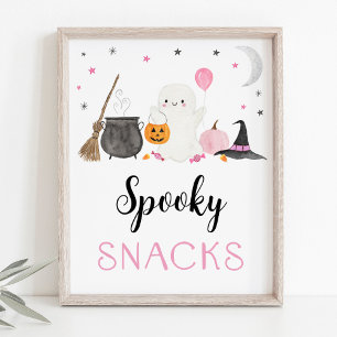 Poster Pink Ghost Halloween Snacks Éffrayants