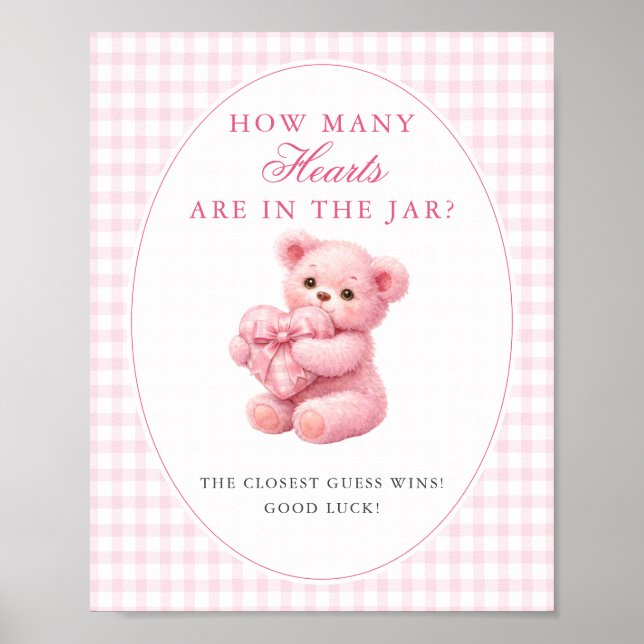 Poster Pink Gingham Teddy Bear Neutral Baby Shower (Devant)