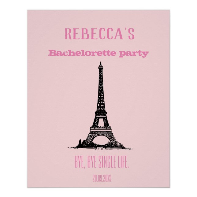 Poster Pink Girl Paris Thème Bachelorette en toile de fon (Devant)
