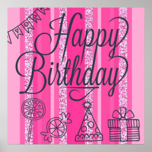 Poster Pink Girlie joyeuse bannière d'anniversaire