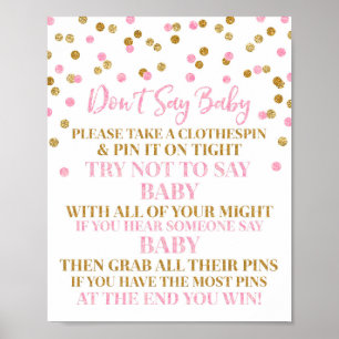 Poster Pink Gold Confetti Ne pas dire Baby Game Sign