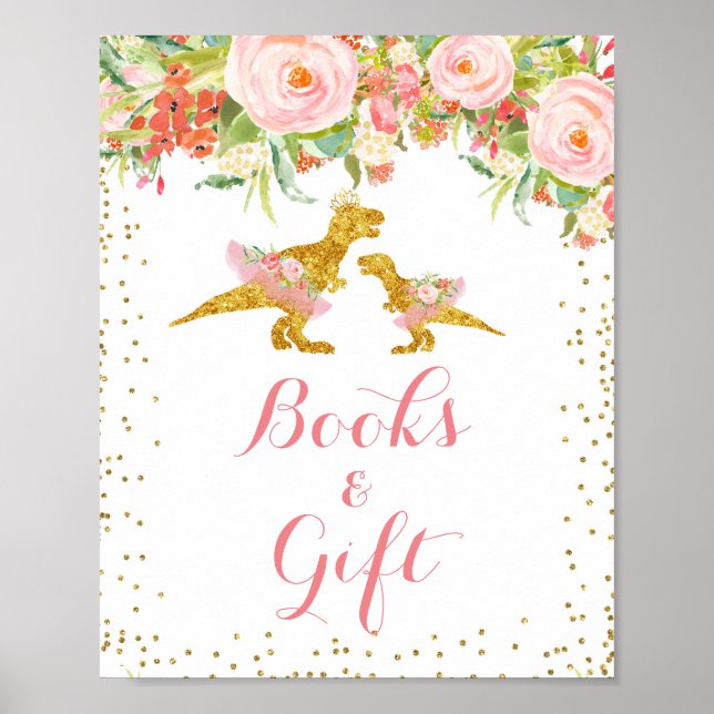 Poster Pink Gold Dino Girl aquarelle Cadeau (Devant)