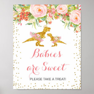 Poster Pink Gold Dino Girl Baby Are Sweet Signal