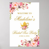 Pink Gold Floral Fête des mariées Tea Party Bienve
