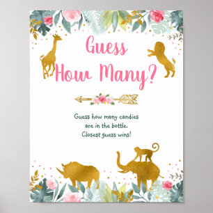 Poster Pink Gold Greenery Safari Devinez Combien De Jeu S