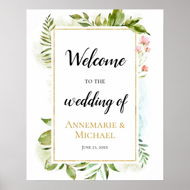 Poster Pink Gold Vert "Bienvenue Au Mariage De" Signal (Devant)