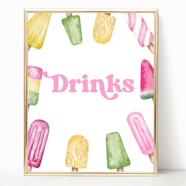 Poster Pink Green Yellow Popsicle Party Boissons Panneau  (Créateur téléchargé)