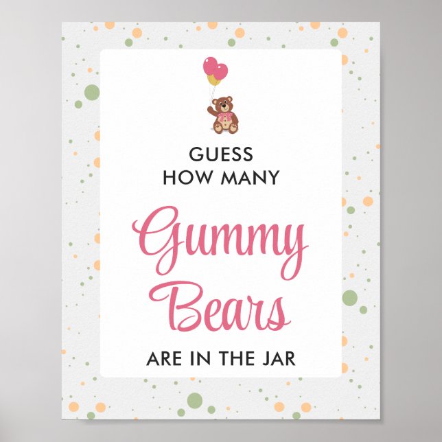 Poster Pink Gummy Bear Guesser Game Girl Baby shower (Devant)