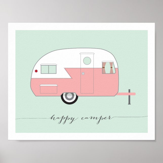 Poster Pink Happy Camper art imprimé 8 x 10 (Devant)