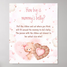 Poster Pink Heart Baby Shower How Big Is Mommy's Belly
