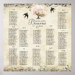 Poster Pink Heart Tree- 100 to 150 guests - alphabetical