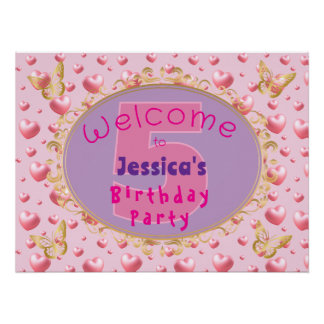 Poster Pink Hearts Birthday