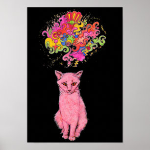 Poster Pink Kitty a des pensées psychédéliques