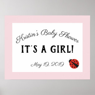 Poster Pink ladybug baby shower bienvenue c’est un pannea
