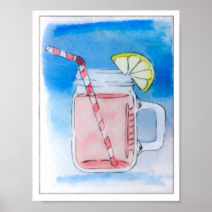 Poster PInk Lemonade Mason Jar Aquarelle