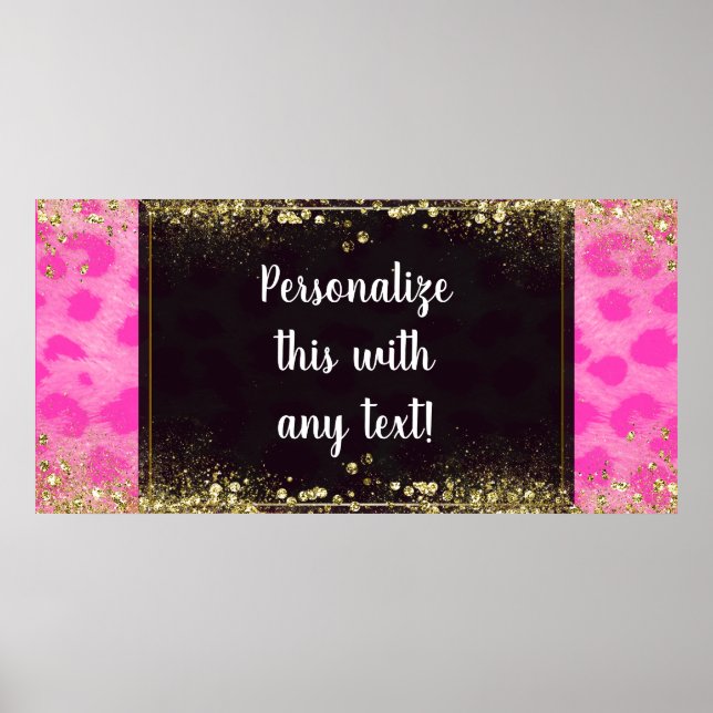 Poster Pink Leopard Cheetah Imprimer Bannière Parties sci (Devant)